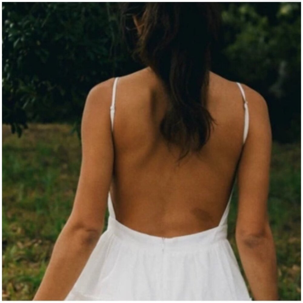 Cousin The Label White Tiered Linen & Viscose Sleeveless Dress With Adjustable S - Picture 2 of 13